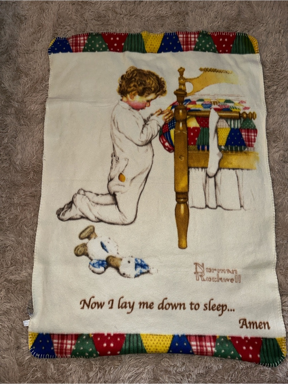 Vintage Norman Rockwell "Now I Lay Me Down To Sleep" Boys Town Fleece Blanket